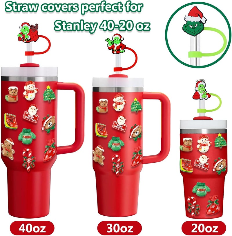 ZERCEJC 6 PCS Christmas Straw Cover Cap for Stanley Cup, Xmas Silicone Toppers Compatible With 30&40 Oz Tumbler, Reusable Tips Lids for Cup Accessories - Image 4